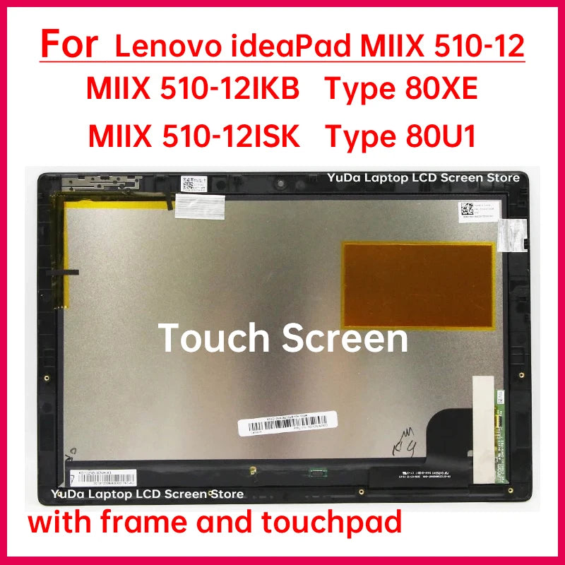 12.2" Tablet Touch Screen For Lenovo ideaPad MIIX 510-12IKB MIIX 510-12ISK LCD Display Digitizer+With Frame Assembly Replacement Lenovo laptop repair parts