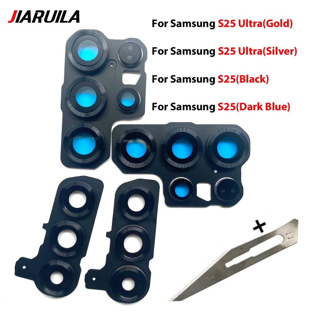 New Rear Camera Glass Lens Cover With Frame Holder with Sticker For Samsung S25 Plus S25 Ultra Replacement Parts Samsung phone repair parts