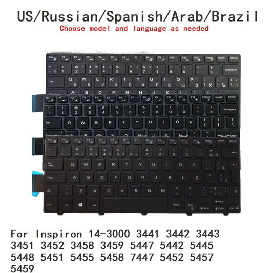 US RU SP AR BR Backlit Keyboard For Dell Inspiron 14-3000 3441 3442 3443 3451 3452 3458 3459 5447 5442 5445 5448 5451 5455 5458Dell laptop repair parts