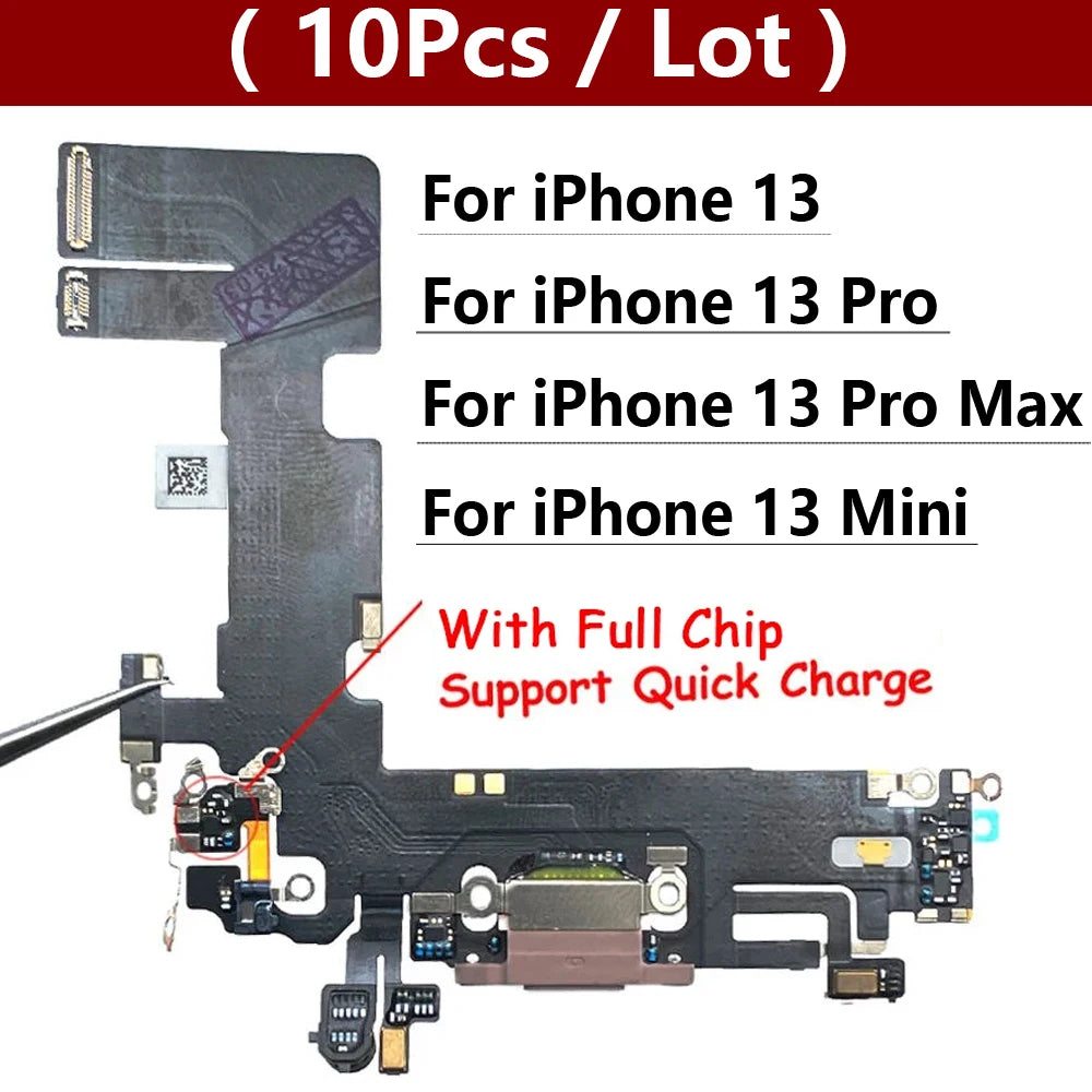 10Pcs/Lot, USB Charging Port Mic Microphone Dock Connector Board Flex Cable For iPhone 13 Pro Max Mini Repair Parts iPhone phone repair parts