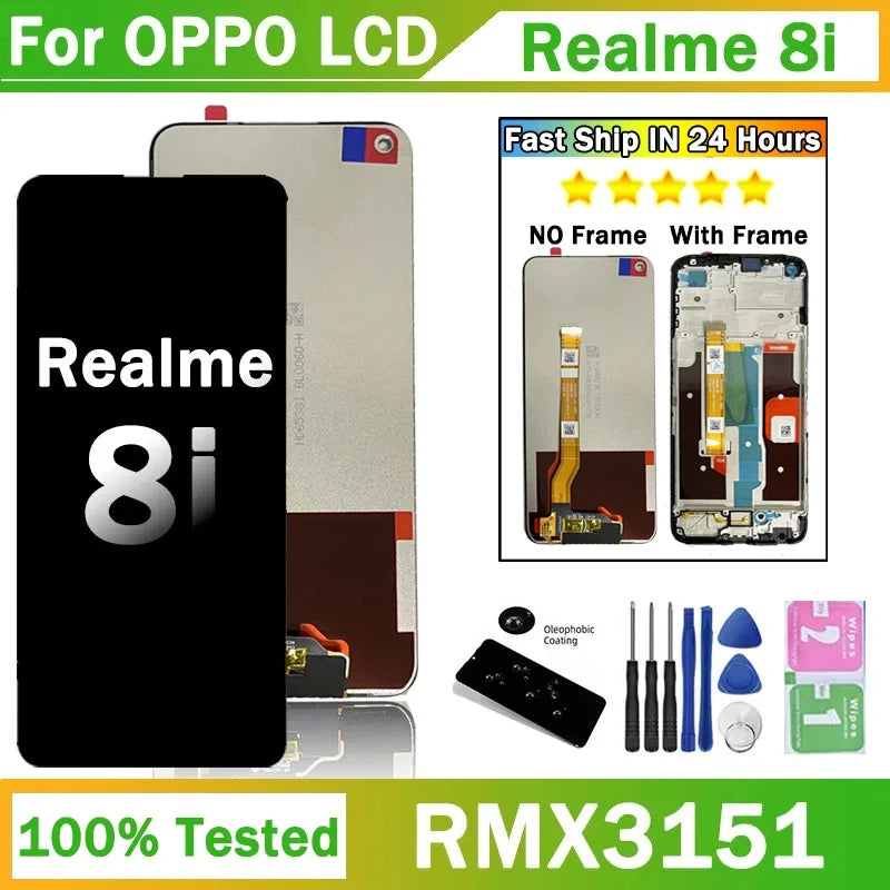6.6''Screen For OPPO Realme 8i LCD Display WIth Frame 10 Touch Screen Digitizer Assembly  For Realme8i RMX3151 LCD Replacement Oppo phone repair parts Realme phone repair parts