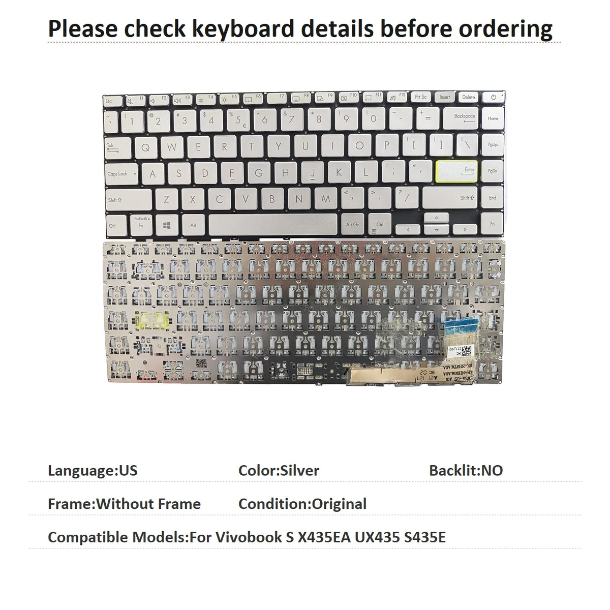 New US Language  Backlit Keyboard For ASUS Vivobook S X435EA UX435 S435E Notebook PC Replacement Keyboard  ASUS laptop repair parts