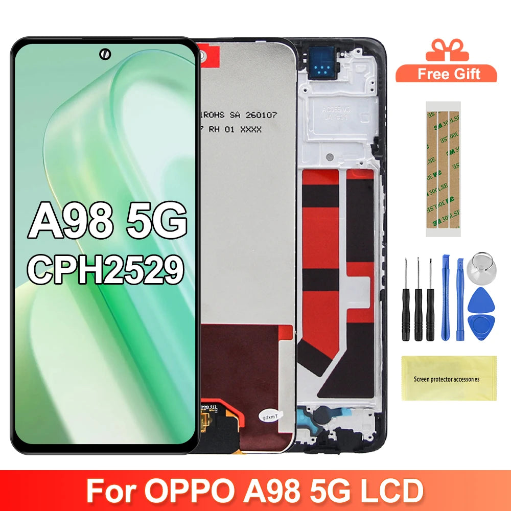 6.72" For Oppo A98 5G CPH2529 LCD With Frame Display Touch Screen Digitizer For Oppo A98 Assembly Replacement Repair Parts ﻿ OPPO phone repair parts