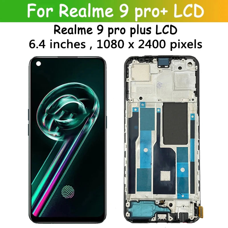 6.4 “For OPPO Realme 9 Pro+ RMX3392, RMX3393 LCD Display Touch Panel Screen Digiziter For Realme 9 Pro 9Pro Plus LCD Frame Oppo phone repair parts Realme phone repair parts