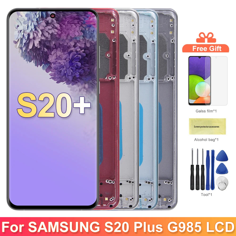 S20 Plus For Samsung Tested S20+ G985 G985F G985F/DS Display LCD Touch Screen Digitizer Assembly Replacement With Frame Samsung phone repair parts