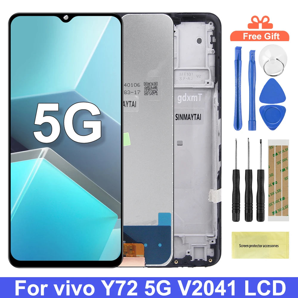 6.58'' Y72 5G Display Screen For Vivo Y72 LCD V2041 Display Touch Digitizer Assembly Replacement Parts With Frame LCD Screen Vivo phone repair parts
