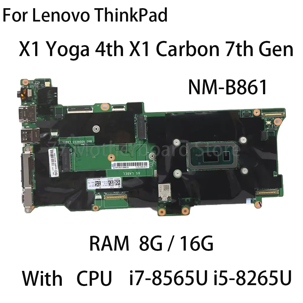 Laptop Motherboard For Lenovo ThinkPad X1 Yoga 4th X1 Carbon 7th Gen NM-B861 With CPU I7-8565U I5-8265U FRU 8G 16G 01YU380 Lenovo laptop repair parts