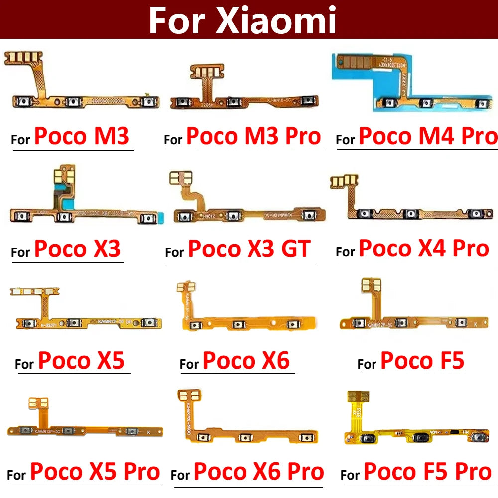 New For Xiaomi Poco F1 F2 F3 F4 F5 M3 M4 X3 X4 X5 X6 Pro 4G 5G GT Power Switch On / Off Button Volume Key Button Flex Cable  Xiaomi  Xiao mi phone repair parts