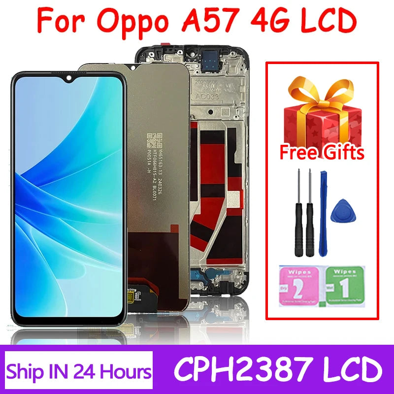 6.56" Tested A57 4G Screen For Oppo A57 4G LCD CPH2387 Display With Frame Screen Touch Panel Digitizer Replacement Parts Oppo phone repair parts Realme phone repair parts