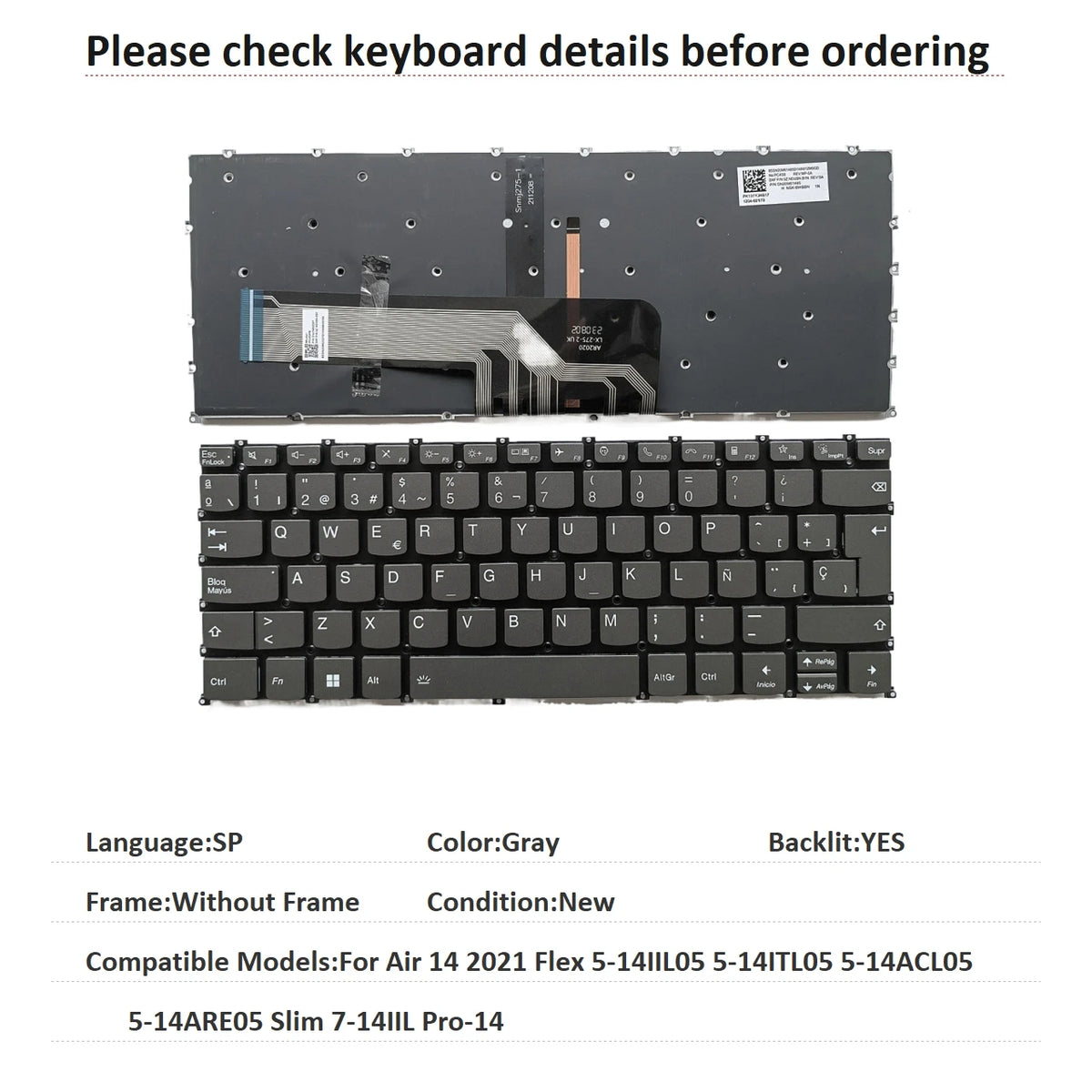 New US Spanish UK Backlit Keyboard For Lenovo Air 14 2021 Flex 5-14IIL05 5-14ITL05 5-14ACL05 5-14ARE05 Slim 7-14IIL Pro-14 Lenovo laptop repair parts