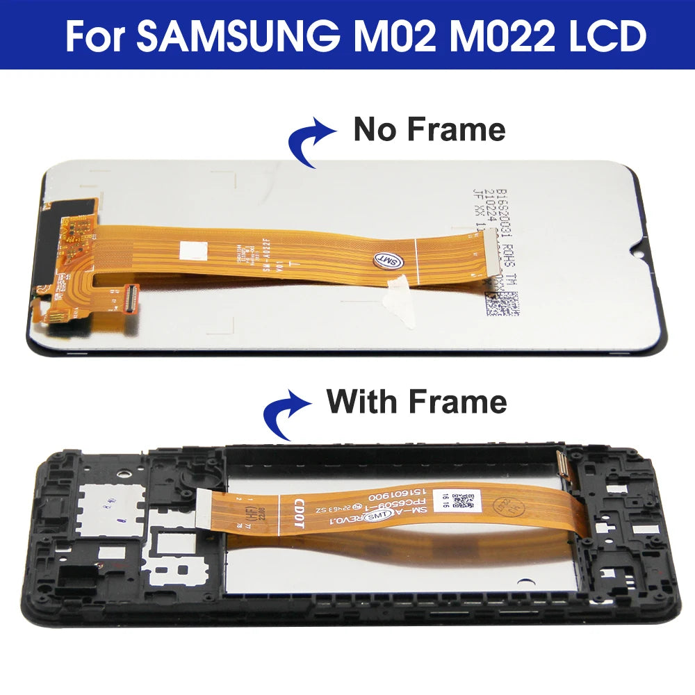 for Samsung M02 Screen Replacement, Samsung Galaxy M02 M022 M022F M022F/DS Lcd Display Digital Touch Screen Assembly with Frame Samsung phone repair parts