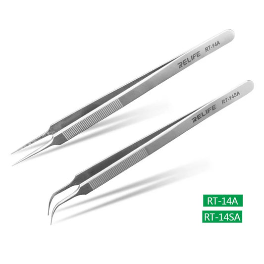 RELIFE RT-14A RT-14SA  High Hardness Maintenance Tweezers Anti-Static Straight Curved Phone CPU IC Repair Clips Hand Tool Professional Repair Tools