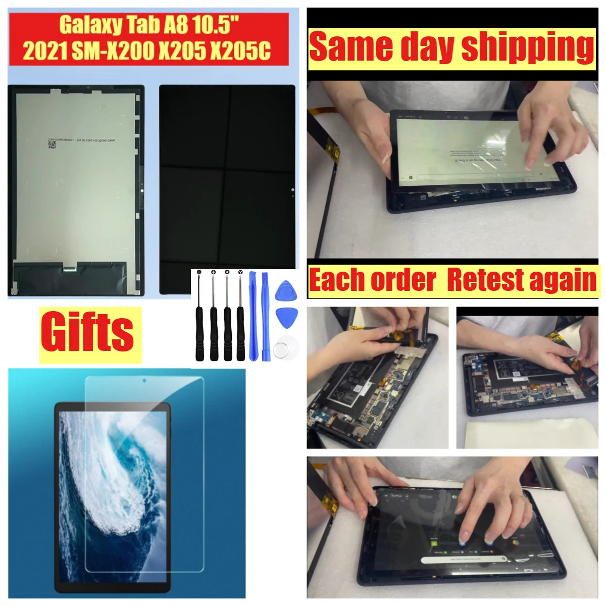 Tab lcd For Samsung Galaxy A8 10.5 2021 SM-X200 X205 X205C LCD Display Touch Screen Digitizer Glass Assembly Replacement Parts