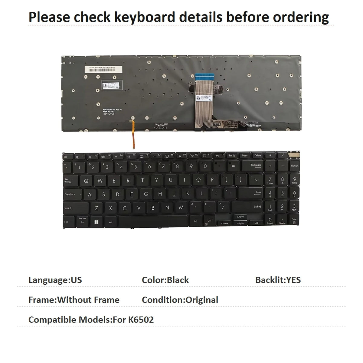 New US Language  Backlit Keyboard For ASUS K6502 Notebook PC Replacement Keyboard ASUS laptop repair parts