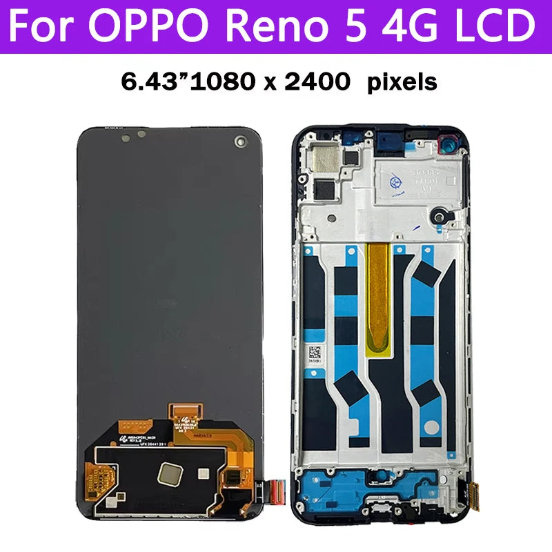 Reno 5 Display Screen For Oppo Reno5 4G CPH2159 Display Screen Touch Panel Digitizer For Reno5 5G CPH2145 Display Fingerprint Oppo phone repair parts Realme phone repair parts