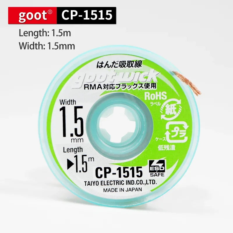 GOOT High Quality Desoldering Wick With Braided Copper Wire CP2015 1515 3015 3515 2515 BGA Solder Paste Remover repair tools Kit Professional Repair Tools