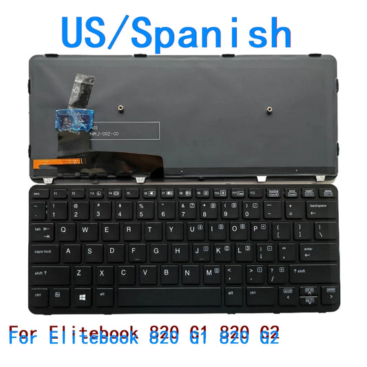 New US Spanish Language  Backlit Keyboard For HP Elitebook 820 G1 820 G2 Notebook PC Replacement Keyboard HP laptop repair parts