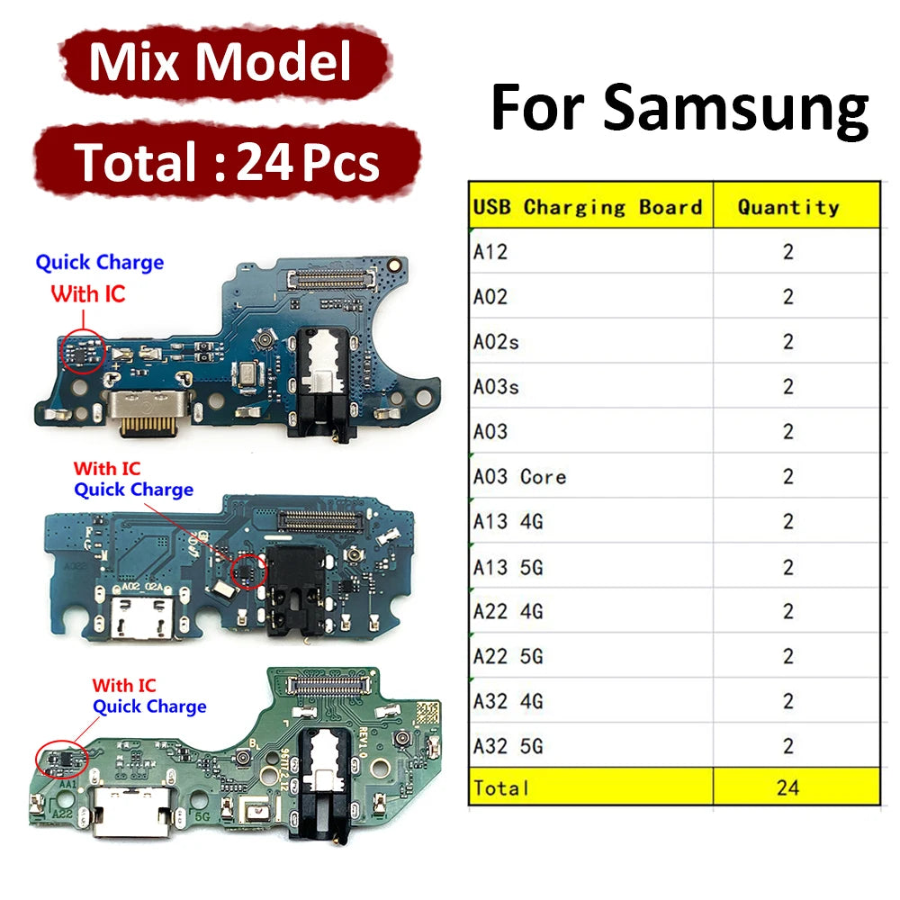 24Pcs New For Samsung A02 A12 A13 A22 A32 4G 5G A02s A03s A03 Core USB Charging Board Port Dock Charger Connector Flex Cable Samsung phone repair parts