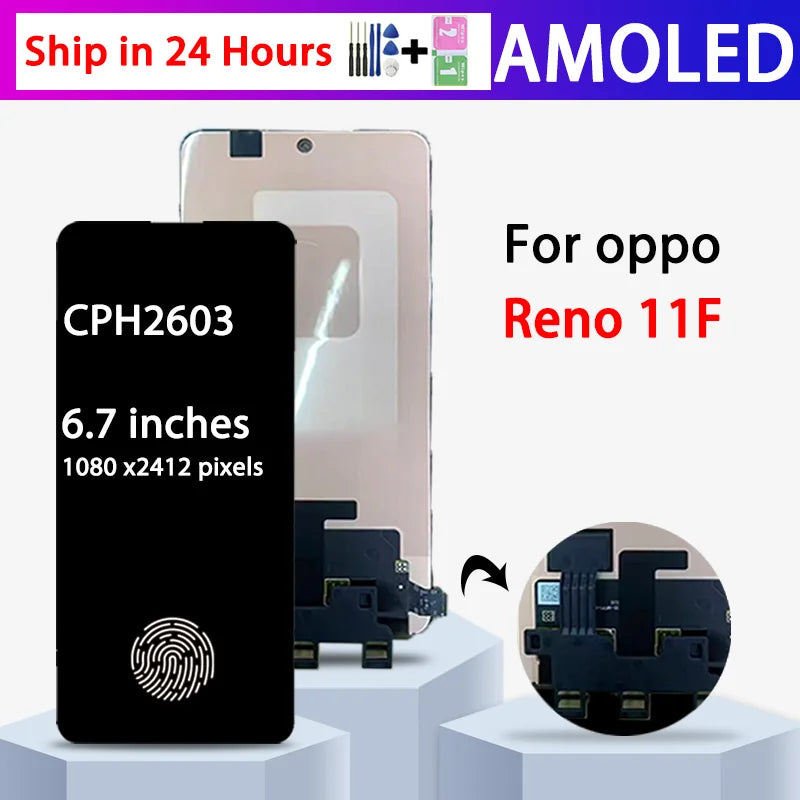 6.7"AMOLED 120Hz For Oppo Reno 11F Reno11 F CPH2603 LCD Display+Touch Screen Digitizer Assembly with Frame  Oppo phone repair parts