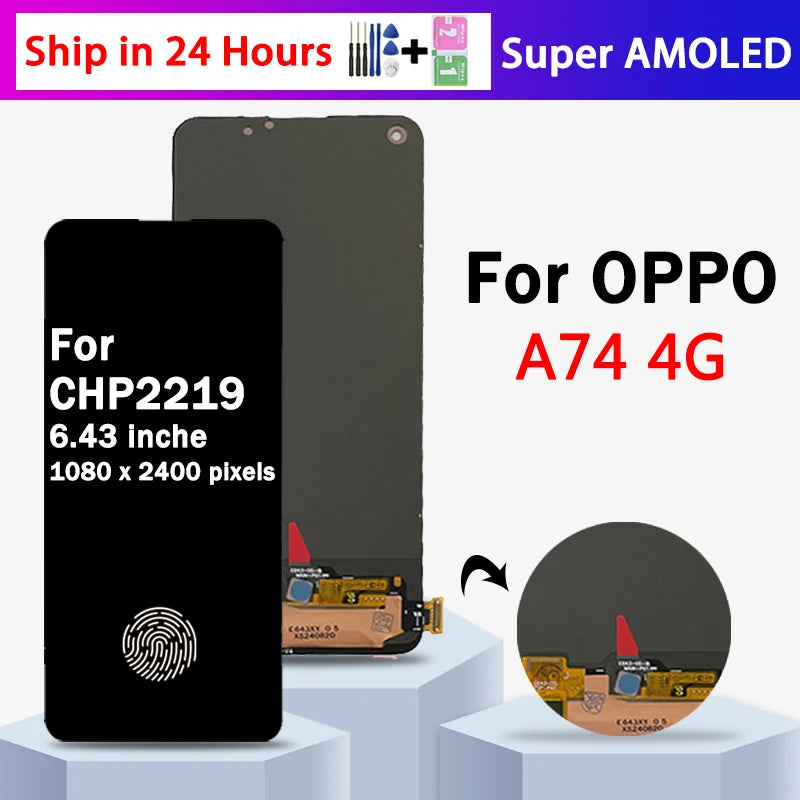 Super AMOLED For Oppo A74 LCD Display For OPPO A74 4G CHP2219 LCD Touch Screen Digitizer Assemby With Frame  Oppo phone repair parts