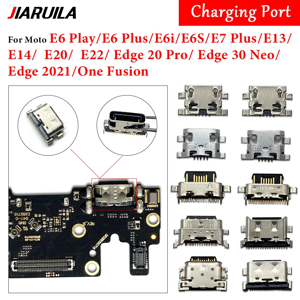 100Pcs, USB Charging Charge Charger Connector Port For Moto Edge 20 30 40 50 Neo E6 E6s E7 E13 E14 E20 E30 E32 E22 Plus Play Motorola phone repair parts