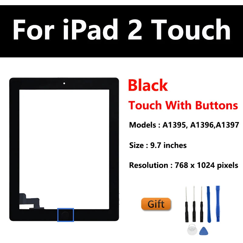 New Touch Screen For Apple iPad 2 IPad3 IPad4 A1416 A1430 A1403 A1458 A1459 LCD Outer Digitizer Sensor Glass Panel Replacement  iPad repair parts