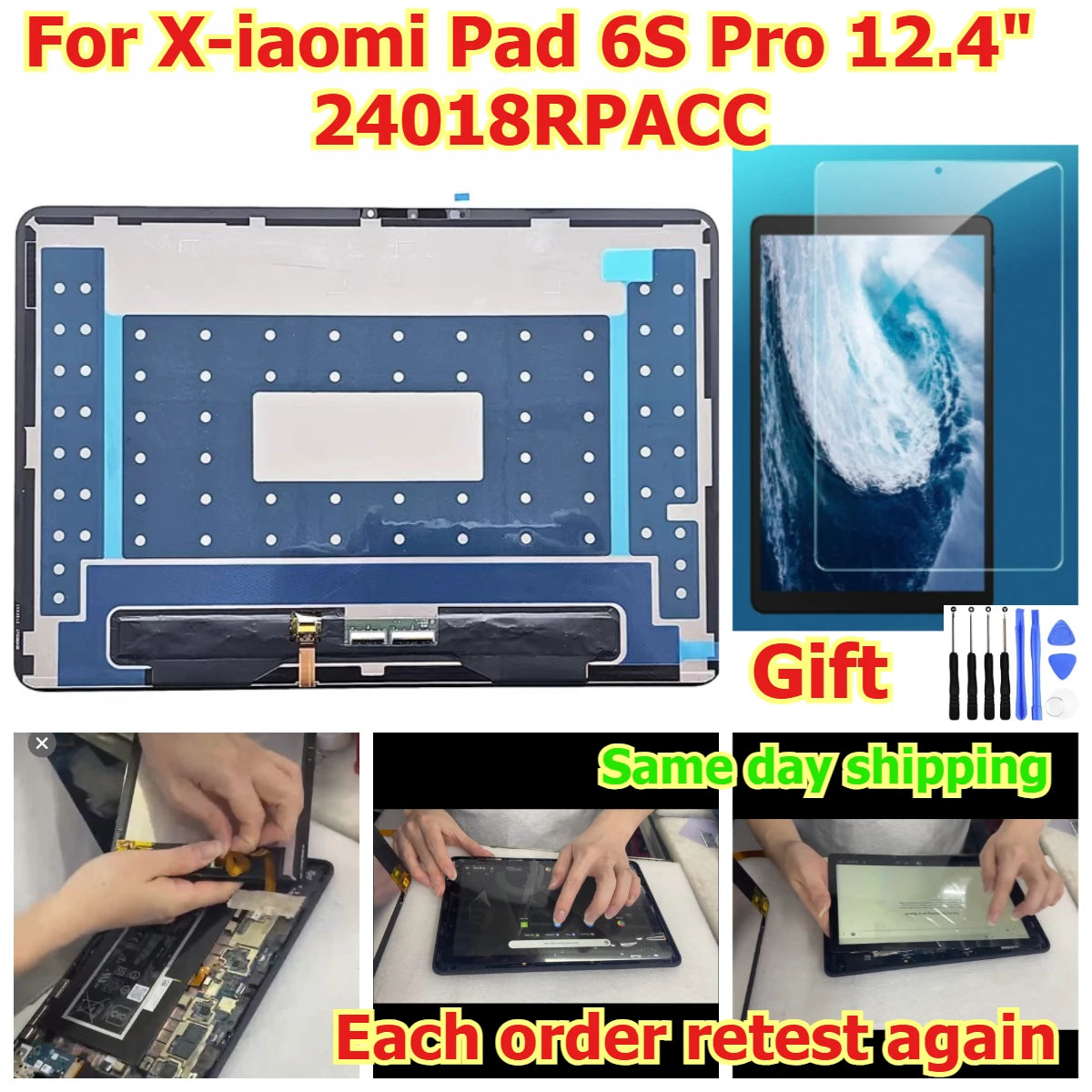 100% tested Tab lcd touch screen display panel for Xiaomi Pad 6S Pro 12.4" inch 24018RPACC  6S digitizer glass lcd assembly Xiaomi Tablet repair parts