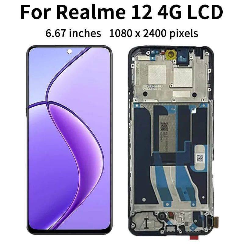 AMOLED For OPPO Realme 12 5G RMX3999 LCD Display Touch Screen Digitizer For Realme12 4G RMX3871 Display Frame  Oppo phone repair parts