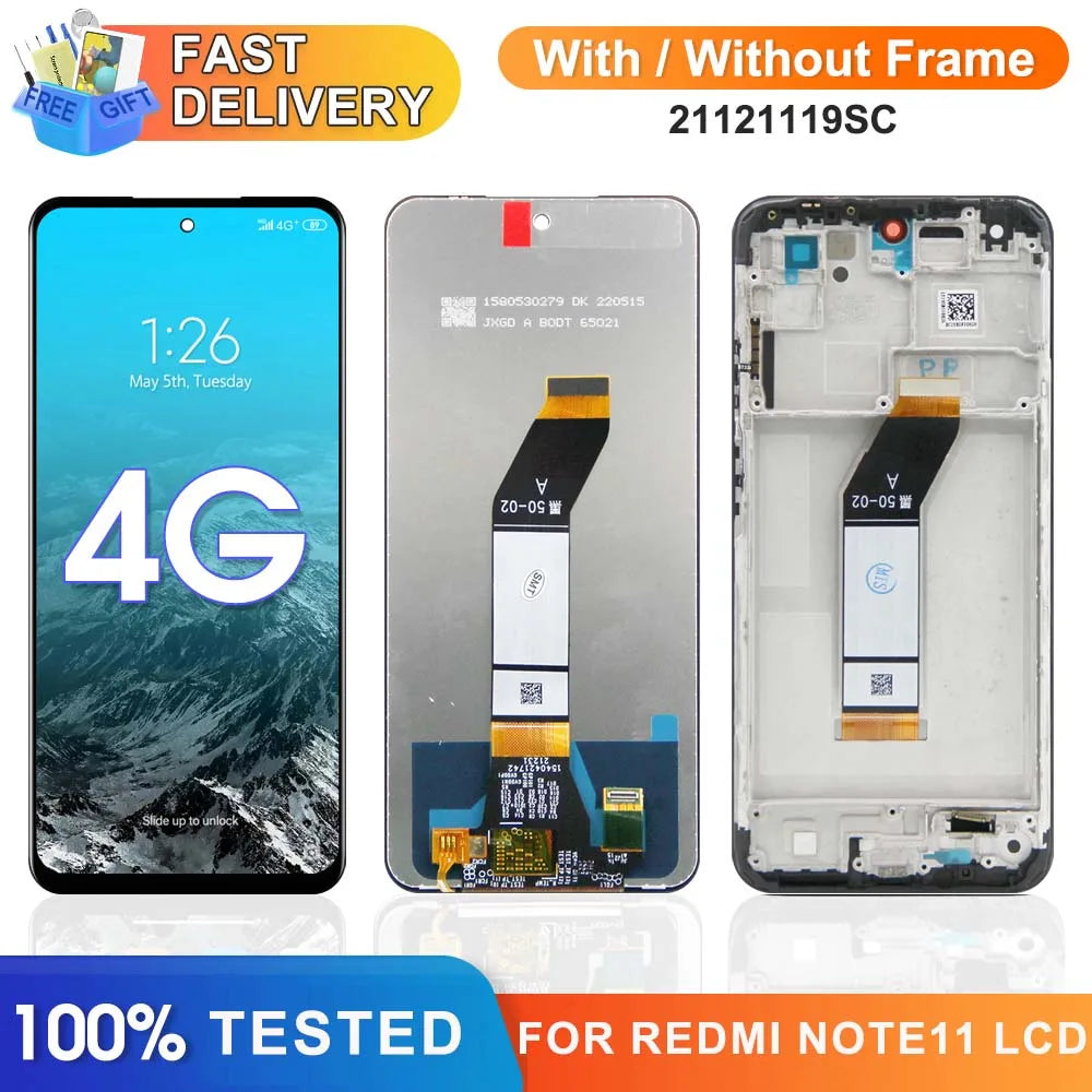 6.5" Screen for Xiaomi Redmi Note 11 4G 21121119SC Lcd Display Digital Touch Screen with Frame for Redmi Note 11 4G Replacement Xiaomi phone repair parts