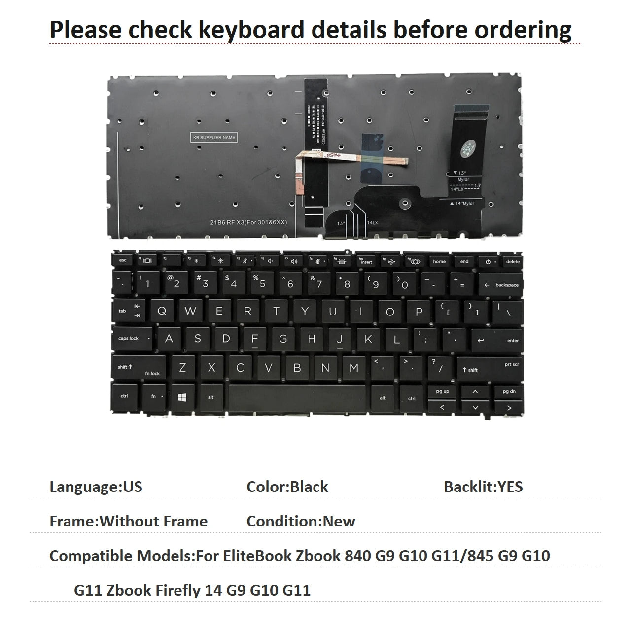 New US Language  Backlit Keyboard For HP EliteBook Zbook 840 G9 G10 G11/845 G9 G10 G11 Zbook Firefly 14 G9 G10 G11 M93405-001  HP laptop repair parts