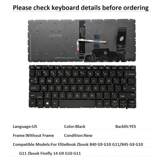 New US Language  Backlit Keyboard For HP EliteBook Zbook 840 G9 G10 G11/845 G9 G10 G11 Zbook Firefly 14 G9 G10 G11 M93405-001  HP laptop repair parts