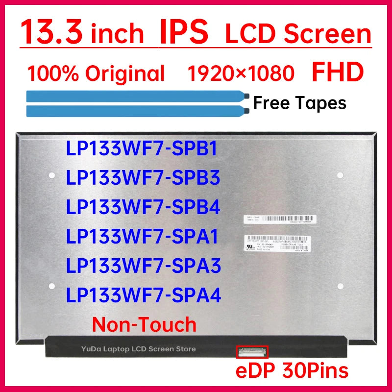 13.3" Laptop LCD Screen LP133WF7-SPB1 SPB3 SPB4 LP133WF7-SPA1 SPA3 SPA4 Display Matrix Panel Replacement 1920x1080 eDP 30 Pins Laptop screen replacement