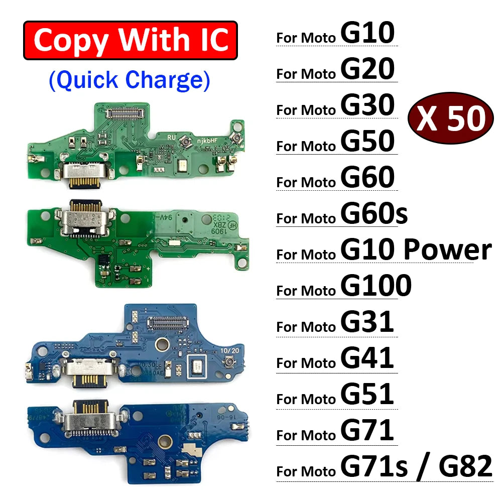 50Pcs USB Charging Board Connector Port Dock Flex Cable For Moto G10 G100 Power G20 G30 G31 G41 G60 G60s G71 G51 G50 5G G82 Motorola phone repair parts
