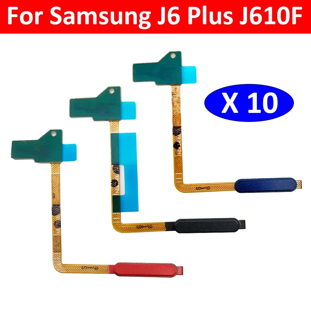 10Pcs/Lot, Home Button FingerPrint Touch ID Sensor Power Flex Cable Ribbon For Samsung J6 Plus J6+ J6plus J610 J610F Samsung phone repair parts