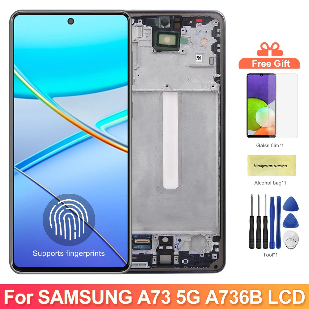Super AMOLED A73 5G Screen for Samsung Galaxy A73 5G A736 A736B A736B/DS LCD Display Touch Screen Digitizer Assembly Replacement Samsung phone repair parts