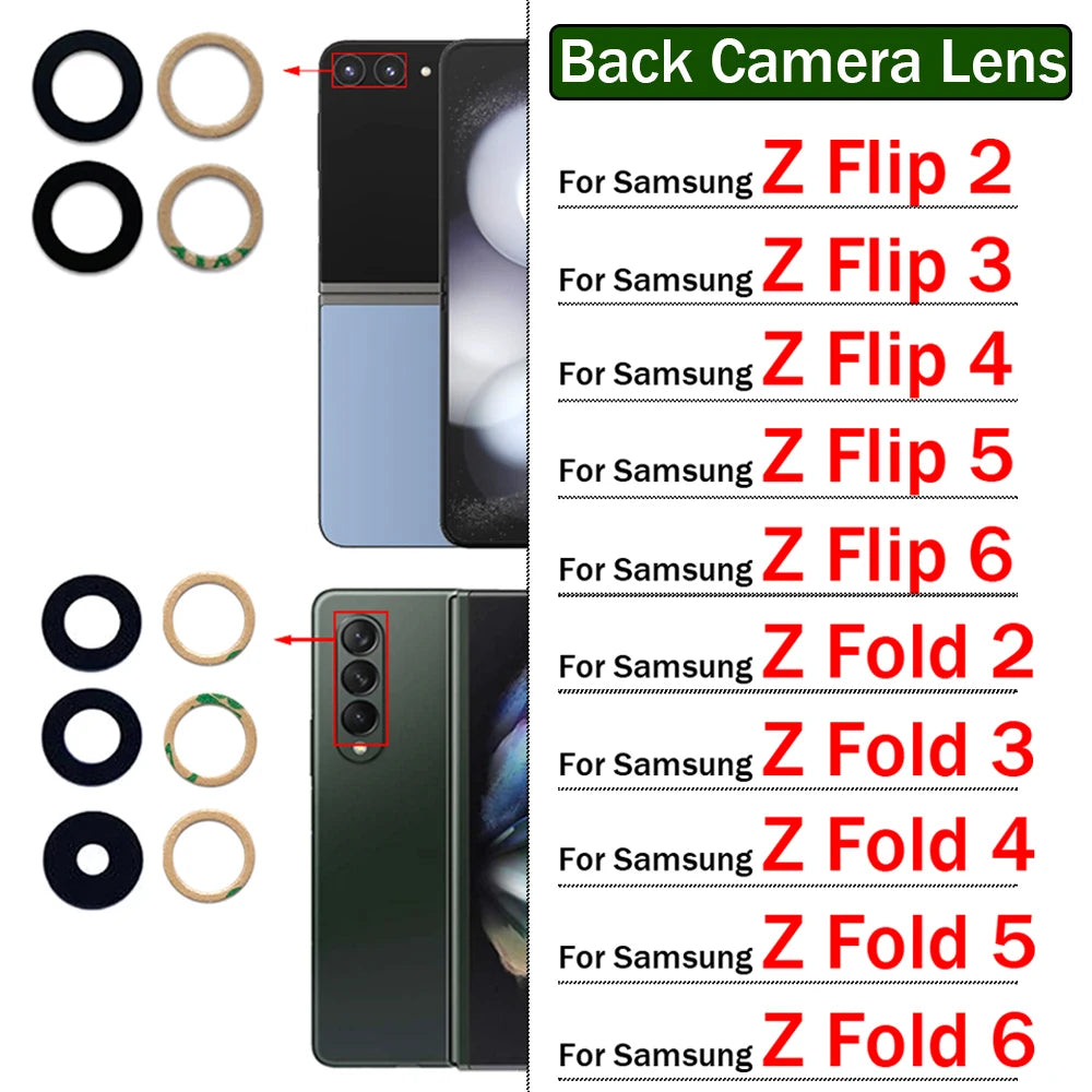 New Camera Glass For Samsung Z Flip 2 3 4 5 6 / Z Fold 2 3 4 5 6 5G Rear Back Camera glass Lens With Glue Adhesive Samsung phone repair parts