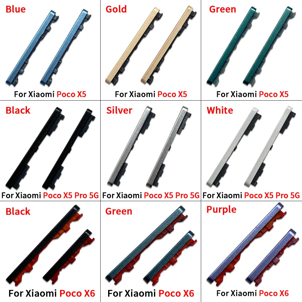 10Pcs/Lot, Side Keys Key Power and Volume Buttons For Xiaomi Poco X4 X5 X6 Pro 5G Replacement Parts  Xiaomi  Xiao mi phone repair parts