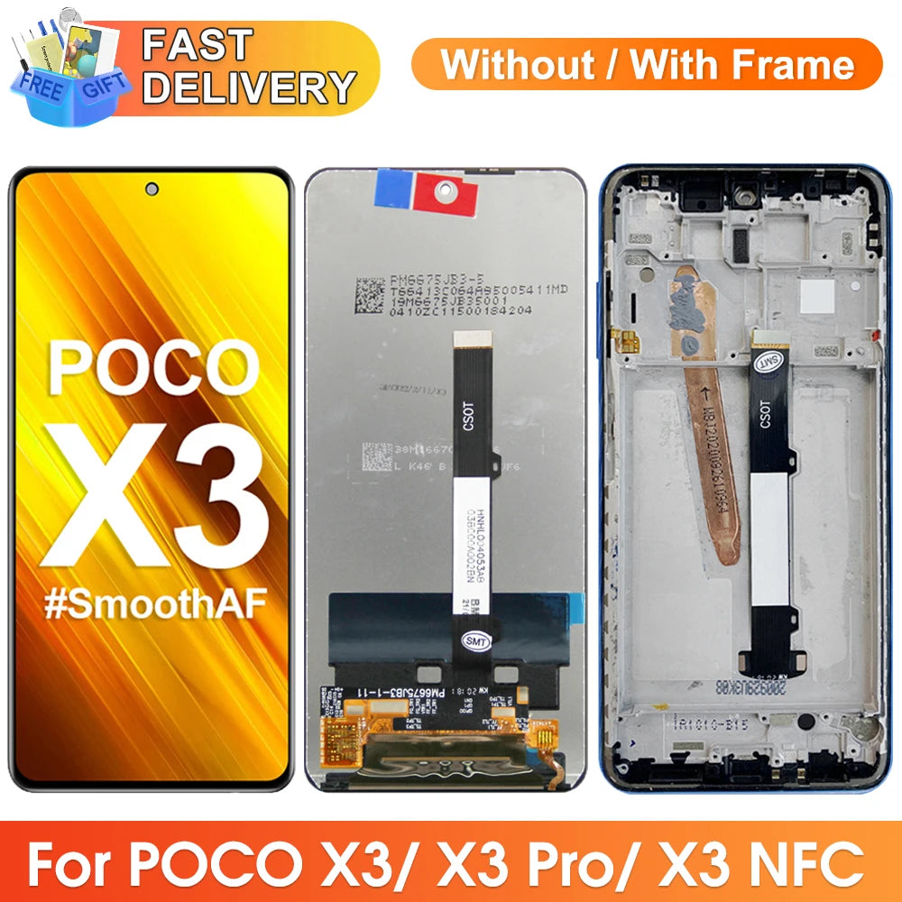 6.67'' Poco X3 Pro Display Screen, for Xiaomi Poco X3 Lcd Display Digital Touch Screen with Frame for Poco X3 NFC Replacement Xiaomi phone repair parts