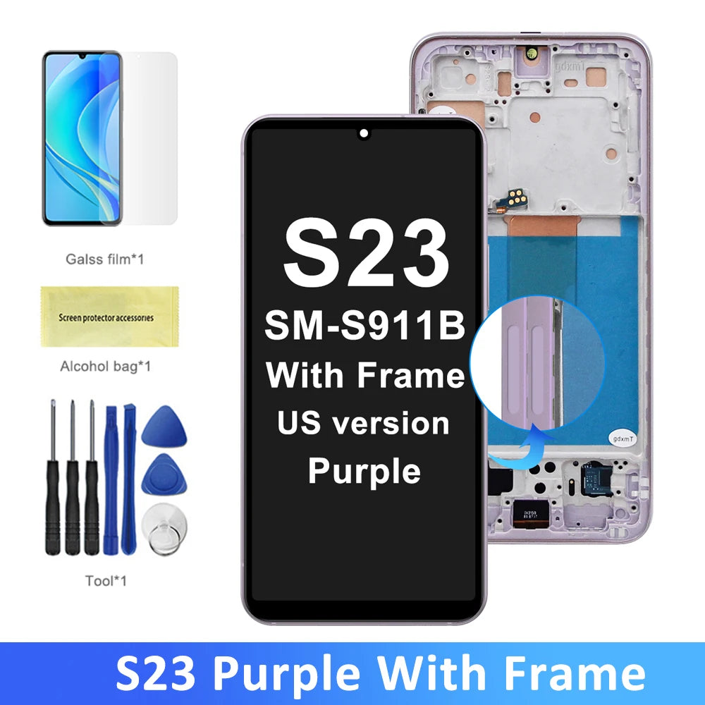 S23 Screen Assembly for Samsung Galaxy S23 S911B S911B/DS Lcd Display Digital Touch Screen with Frame Replacement Parts Samsung phone repair parts