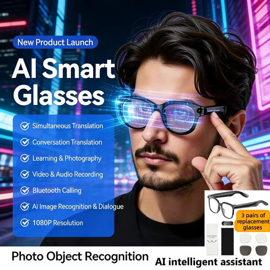 3200W pixel AI Smart Glasses HD camera photo video AI Record Translation Bluetooth Call Music Multifunction Glasses