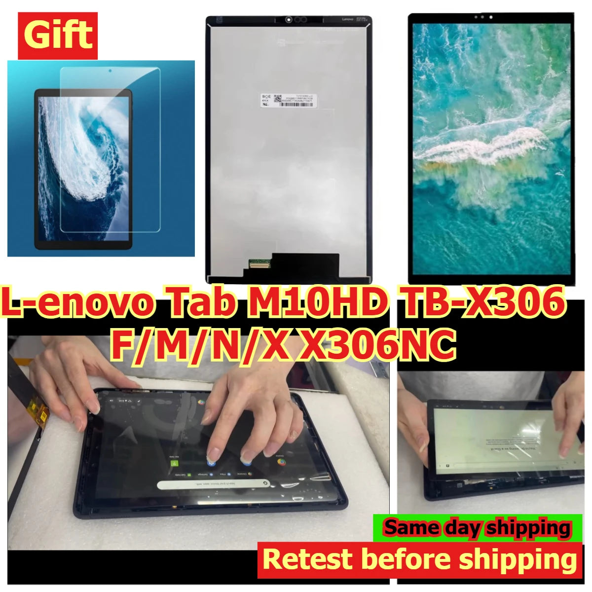 Free gift 100% Tested Tab touch display lcd screen assembly for Lenovo Tab M10HD TB-X306 F/M/N/X X306NC Digitizer panel LCD Lenovo tablet repair parts