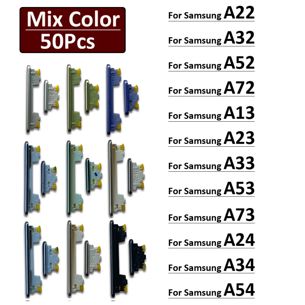 50Pcs,  New For Samsung A22 A32 A52 A72 A13 A23 A33 A53 A73 A14 A24 A34 A54 4G 5G Power Button Volume Side Button Key Samsung phone repair parts