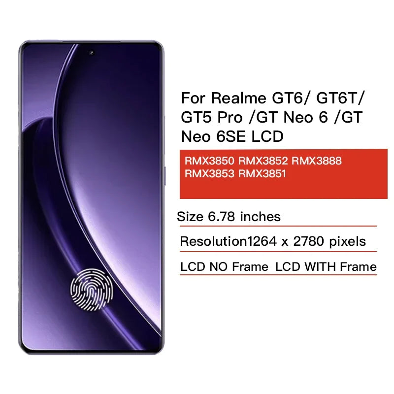6.78"New For Realme GT Neo 6 6 SE LCD Display Touch Screen Digitizer Assembly For Realme GT6 GT6T Display GT5 Pro Screen  Oppo phone repair parts