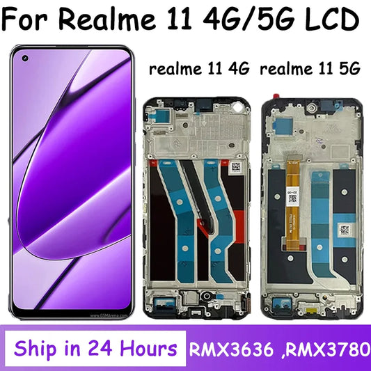 AMOLED For OPPO Realme 11 5G RMX3780 LCD Display Touch Screen Digitizer For Realme11 4G RMX3636 Display Frame  Oppo phone repair parts