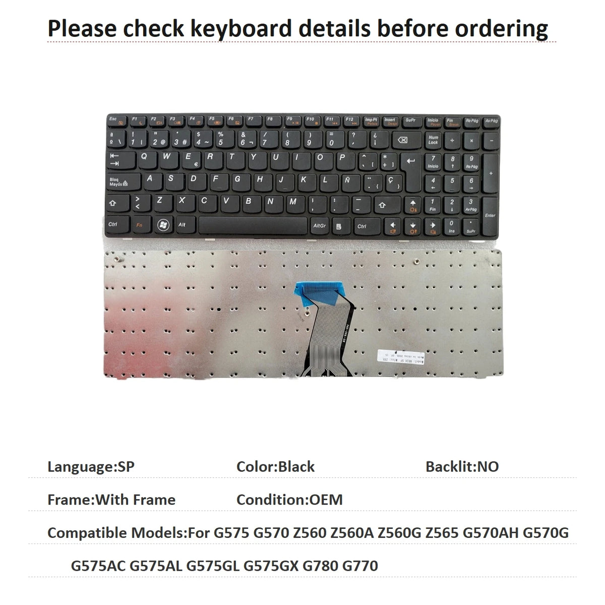 US Russian Spanish Brazil Keyboard For Lenovo G575 G570 Z560 Z560A Z560G Z565 G570AH G570G G575AC G575AL G575GL G575GX G780 G770 Lenovo laptop repair parts