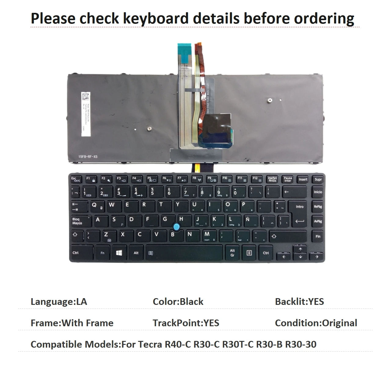 New US UI Spanish Latin Language  Backlit Keyboard For Toshiba Tecra R40-C R30-C R30T-C R30-B R30-30 Replacement Keyboard