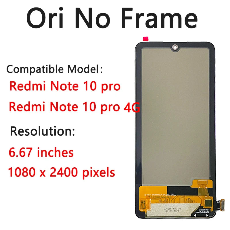 6.67" AMOLED For Redmi Note10Pro M2101K6G Display Replacment For Xiaomi Redmi Note 10 Pro Display LCD Touch Screen with Frame Xiaomi phone repair parts