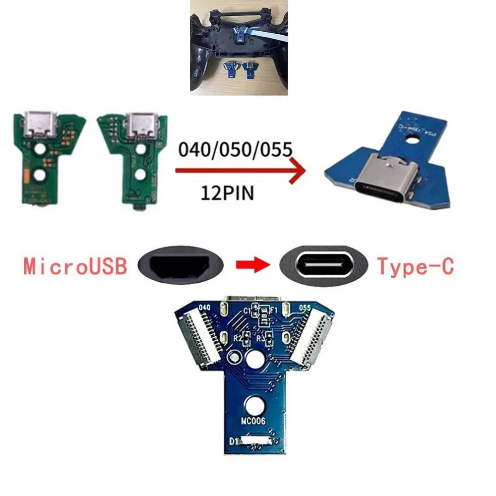 10/20/30PCS DIY USB C Type-C Female Socket Charging Port Jack Board +12PIN Flex Cable for PS4 JDS-040 JDS-050 JDS-055 Controller Game console repair parts
