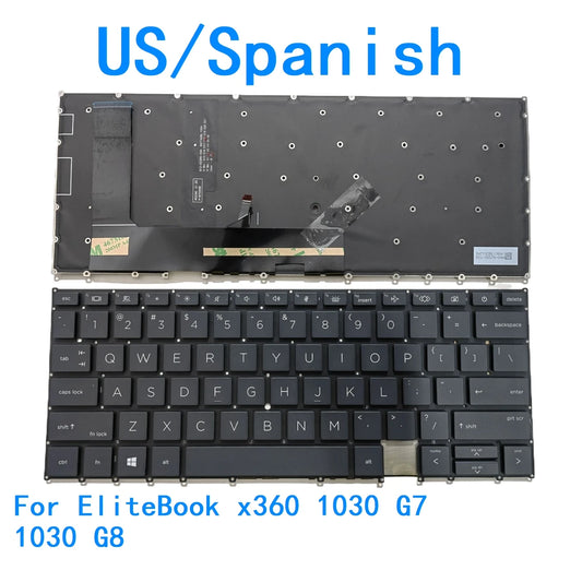 New US Spanish Language  Backlit Keyboard For HP EliteBook x360 1030 G7 1030 G8 Notebook PC Replacement Keyboard  HP laptop repair parts