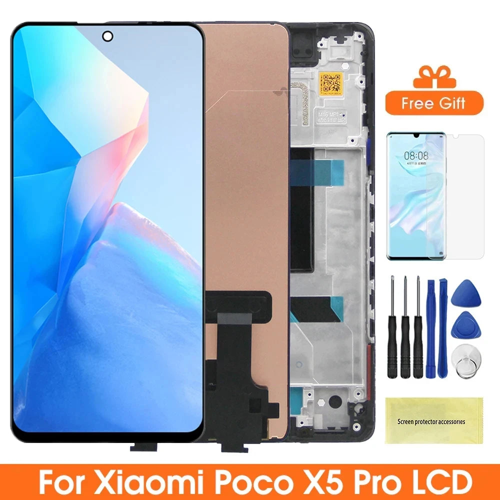 Poco X5 Pro Display Screen Replacement, for Xiaomi Poco X5 Pro 22101320G 22101320I Lcd Display Digital Touch Screen with Frame Xiaomi phone repair parts
